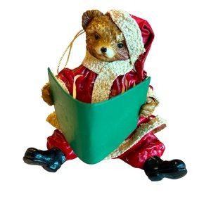 Kurt S. Adler Christmas Fabriche Santa Teddy Bear with Book Ornament Figure